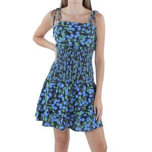 English Factory Blueberry Print Smocked Rayon Mini Dress Sundress Size M